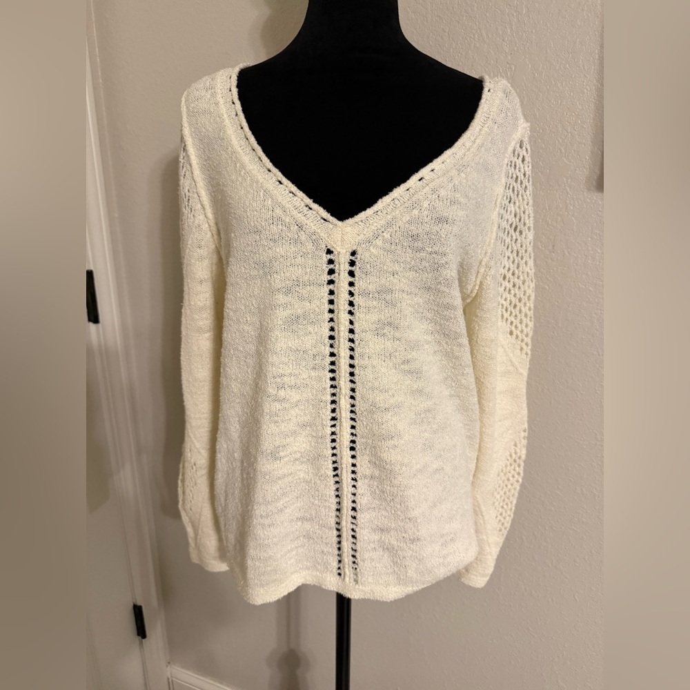 Sundance Ivory Open-Knit V-Neck Sweater